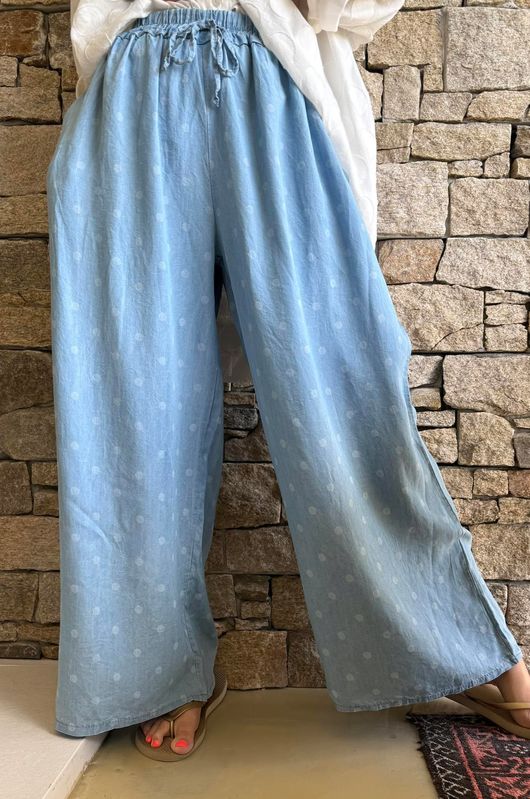 Essential Summer Chambray Spot Wide Leg Pant Light